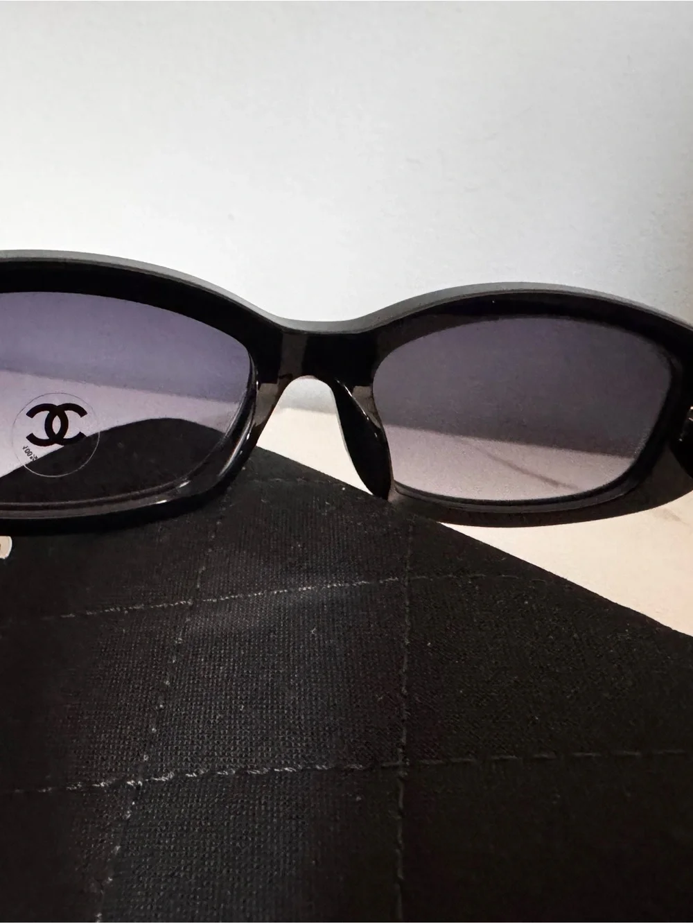 Chanel gold logo Black Rectangular Sunglasses - Classic Women Accessories
